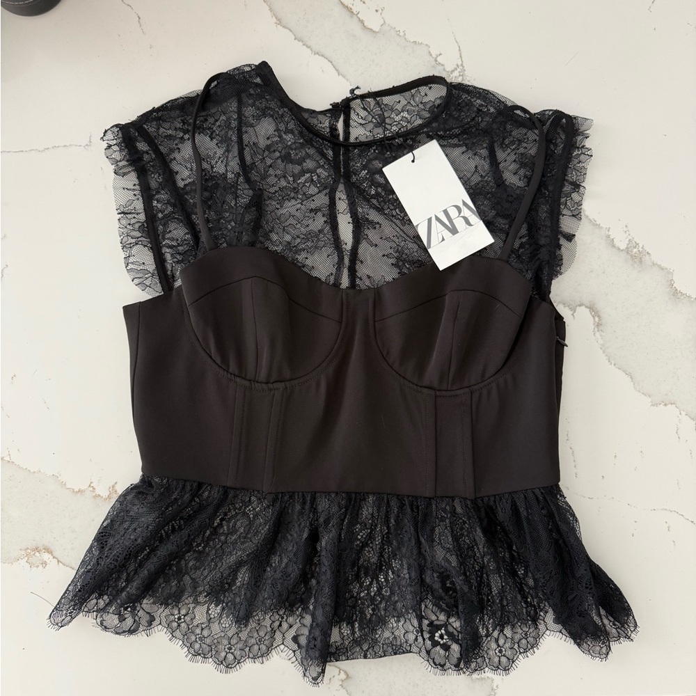 Zara Black Lace Peplum Blouse